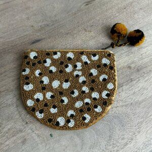 World‎ Market Beaded Seed Coin Purse With Pom Poms - 6x5 Inches